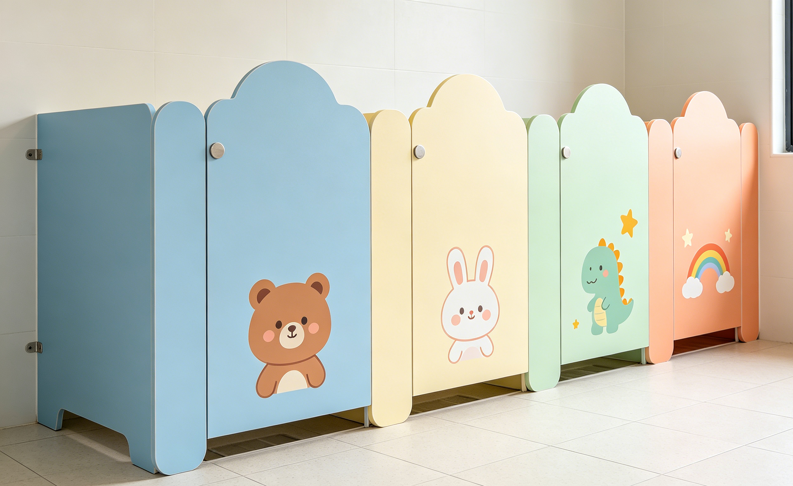 Custom Cartoon HPL Kids Toilet Partitions | Child-Safe & Easy Clean
