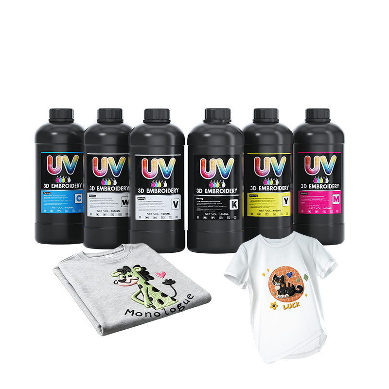 FCOLOR 1000ML Xp600 I3200 I1600 UV Ink 3D Embroidery Imitation AB Transfer Film UV DTF Ink for Textile T Shirt Inkjet Printer