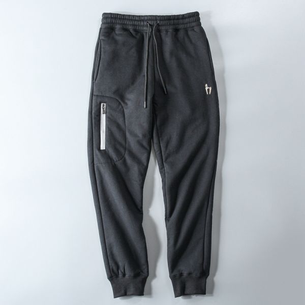 100% Cotton Embroidery Men's Fleece Lined Joggers Padded Warm Pants Trousers for Mid Waist