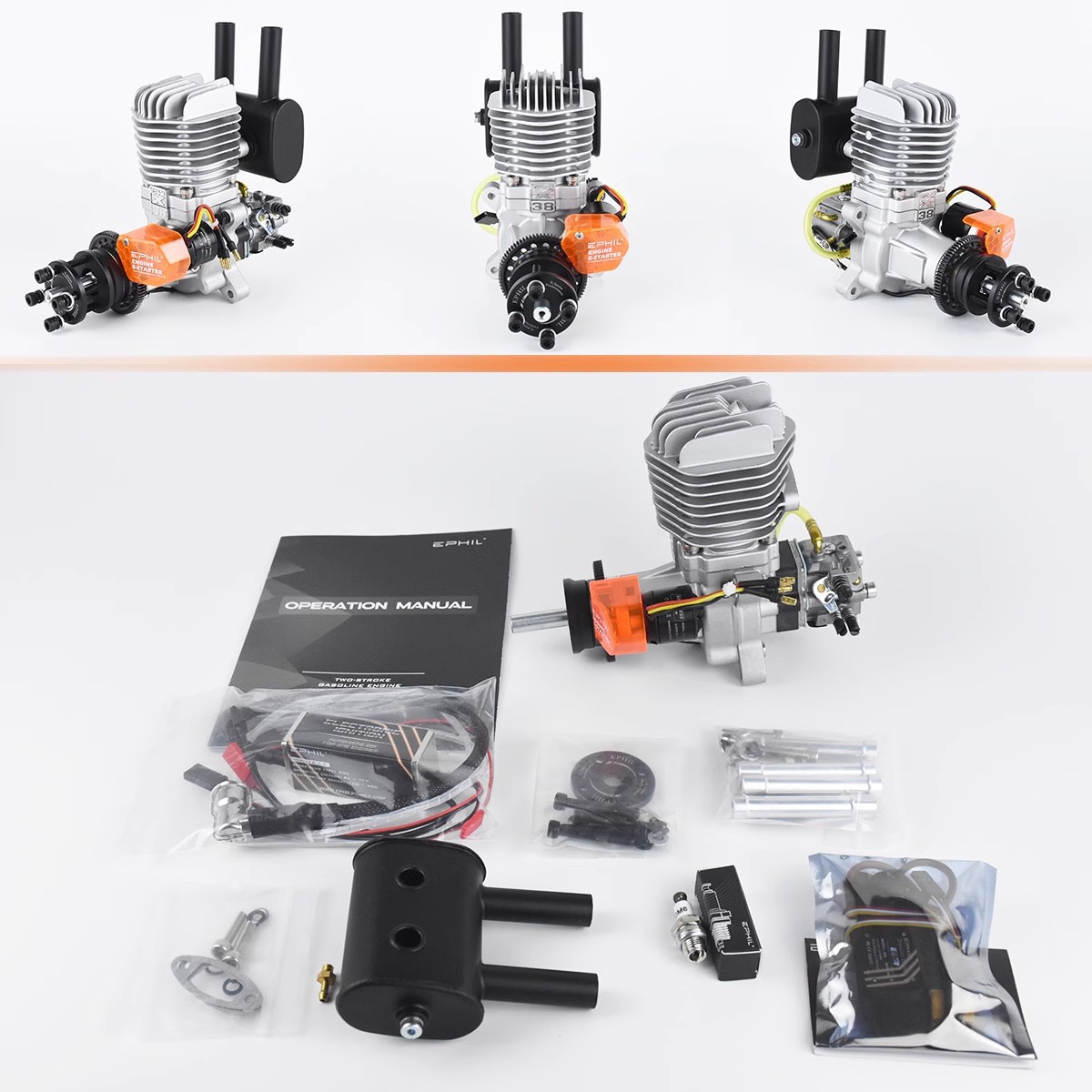 X-38Cc-R Pro Model Single Cylinder Two-Stroke Aircraft Engine Gasoline with Electric Start Rear Fixed Wing-Metal Material