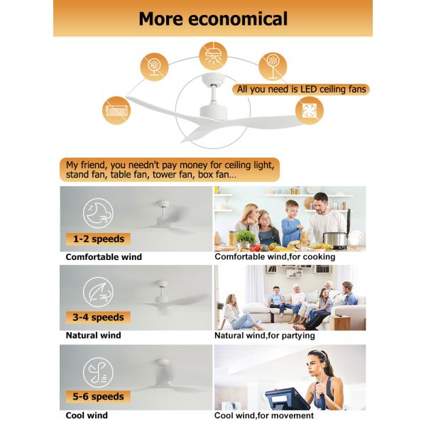 52 polegadas de lâmina branca regulavel velocidade do vento controle remoto ventilador de teto para sala de estar