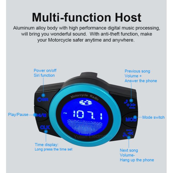 Siri Call Bt Fm Motorbike Mp3 Audio , 12V Motorcycle Radio Speaker