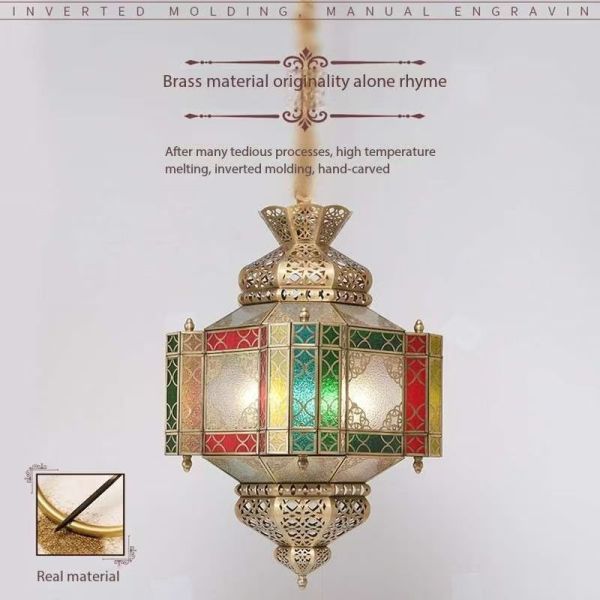 Lumière de verre de style marocain Lumière de cuivre vintage pour le plafond de l'hôtel de café