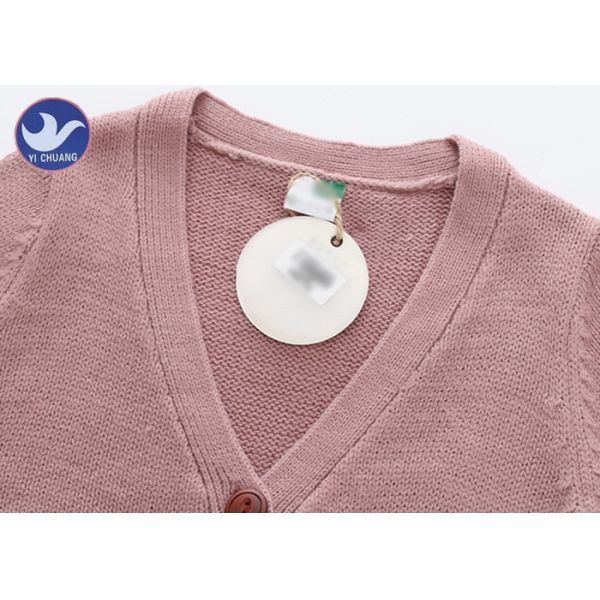 V Neck Light Pink Girls Cardigan , Girls Button Up Cardigan Two Patch Pockets