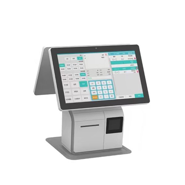 15.6 Desktop Dual-Screen Self-Service Kiosk, Optional Android & Windows OS, Integrated with 80mm Thermal Printer, Barcode Scanner and NFC Reader Module