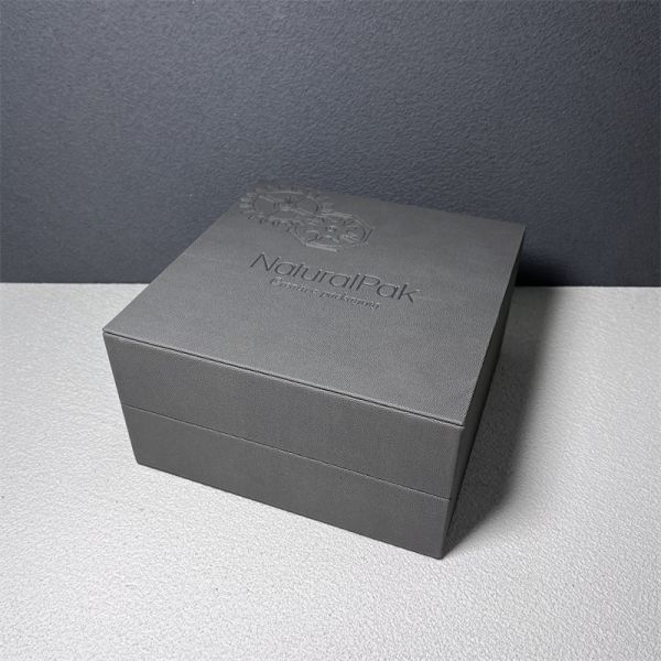 Cream PU Wood Wrist Watch Packaging Box Embossed Logo Watch Box For Men