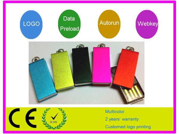 Plástico 512MB, 1GB, 2GB, del OEM memoria USB más pequeña 4GB con un casquillo AT-301B del eslabón giratorio