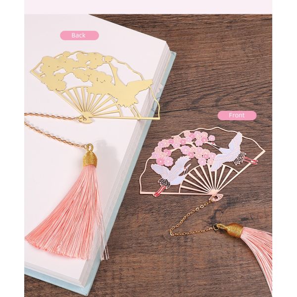 Chinese Style Colorful Signature Pen Set Plastic Gel Pen With Folding Fan Bookmark