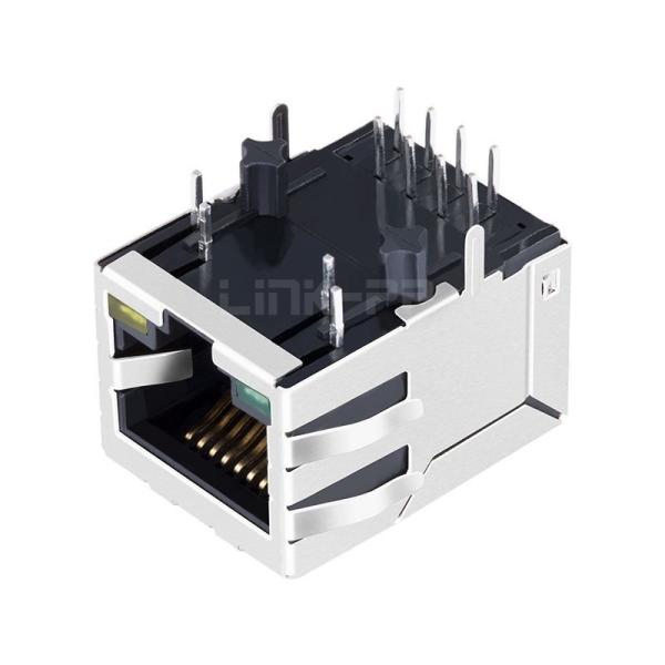 Pulse J1B121ZDD Compatible LINK-PP LPJ0025ABNL 10/100 Base-T Tab Down Green/Yellow Led 1 Port Right Angle PCB  RJ45 Female Jack