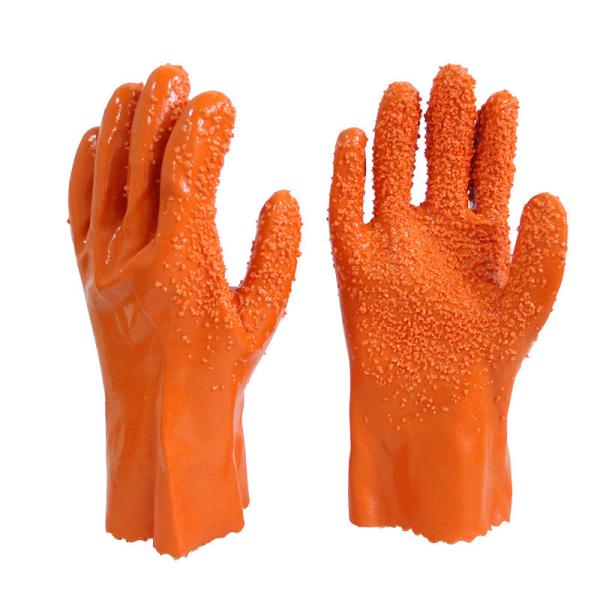 Cloth Inner Lining Orange PVC Coated Chemical Safety Gloves 27cm