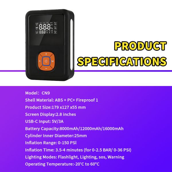 2400A Peak Current Jump Starter with 150 PSI Air Compressor and 16000mAh Battery Capacity Emergency Kit for 12V Vehicles