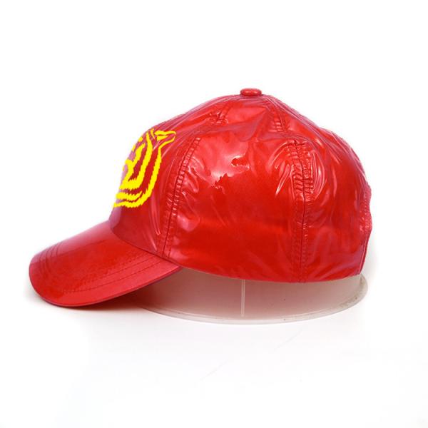 Speical material polyester leather custom printed tiger logo red metal sunday buckle baseball caps