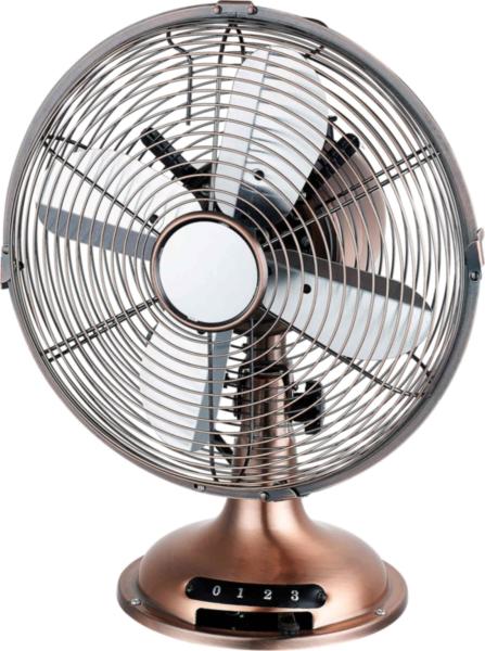 Copper Portable 4 Blade Metal Desk Fan , 12 Inch 3 Speed Retro Oscillating Table Fan