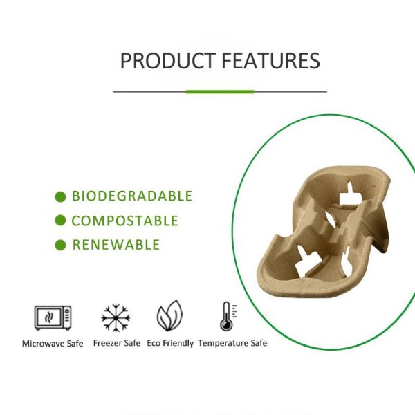 Устранимый Biodegradable поднос несущей бумажного стаканчика 2 чашки Untearable, цвета держателей чашки естественного