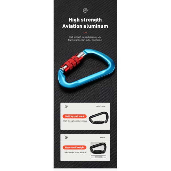 Алюминиевый 30KN D-образный скалолазный крючок
