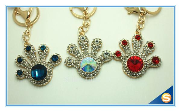 Rhinestone palmation Hand Shape Pendant key chain Custom Jewelry metal Key Chain