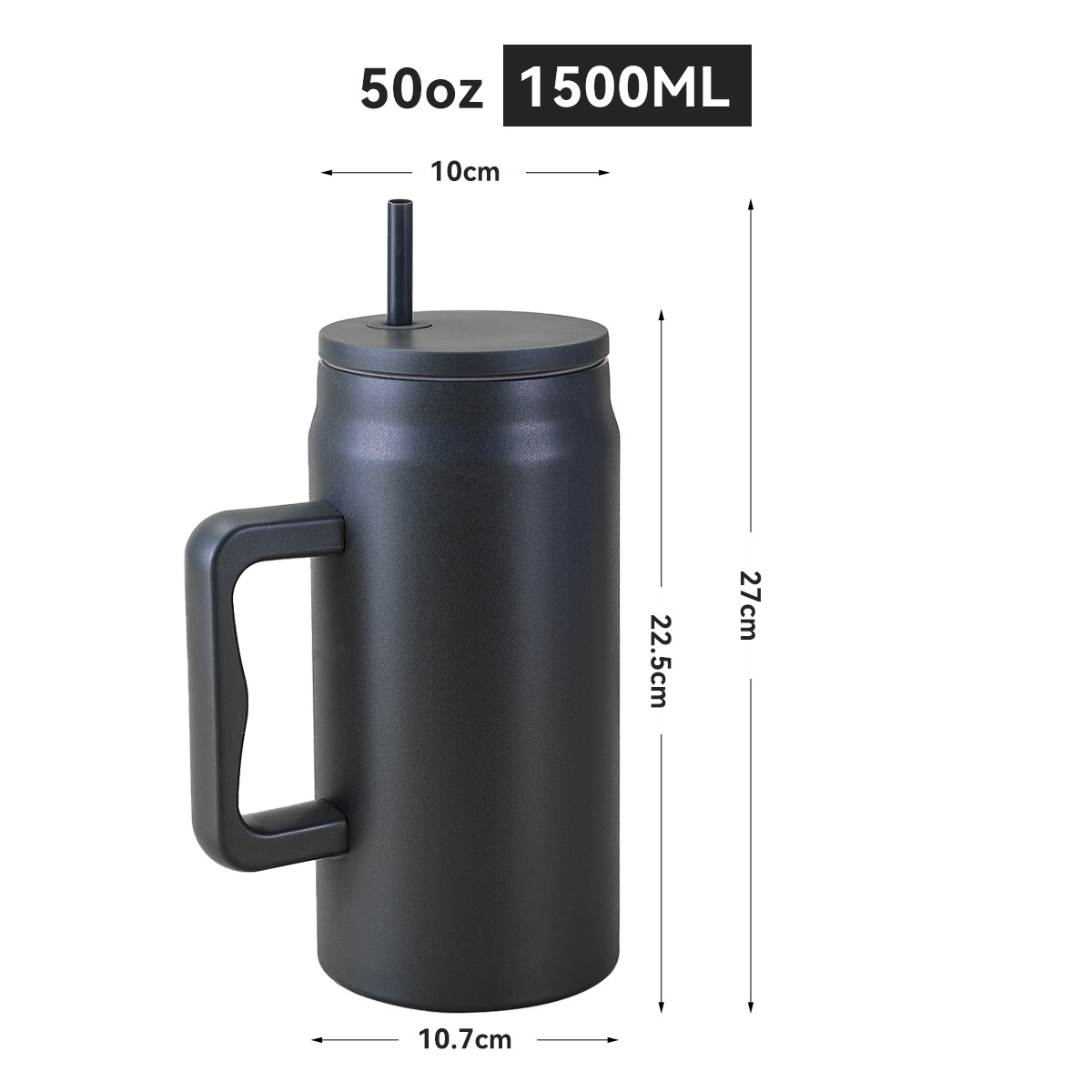 Cross-border 50oz Giant Straw Cup, 304 Stainless Steel Vacuum Insulated Cup, Large-capacity Portable Handle Car Cup
