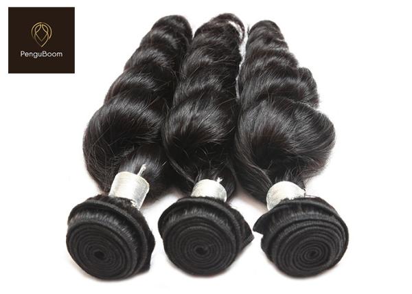 Double wefted 10a Reinforced Real Human Hair Bundles Loose Wave Black Color