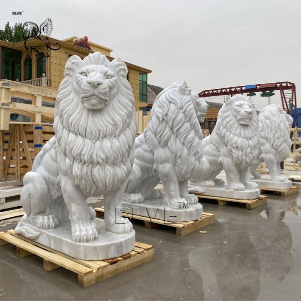 Marble Garden Lion Statue Stone Carvings Large Life Size Animals Sculpture Entrance Decoration Modern Outdoor