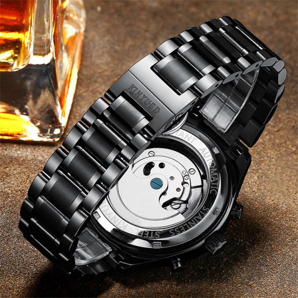 Fashion Stainless Steel Tourbillon Movement Mens Watch  Waterproof KINYUED Automatic Mechanical Watches