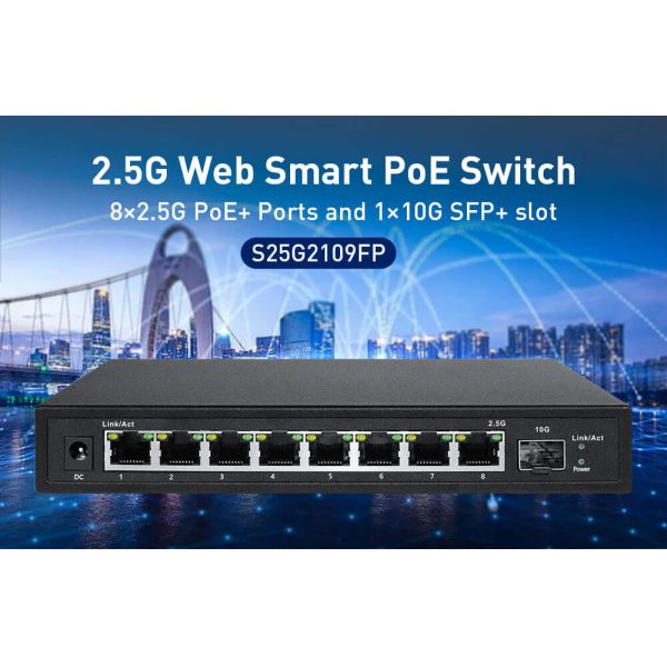 8-портовый 2.5G бесканатный световой управляемый рабочий стол PoE переключатель с 1 * 10G SFP Uplink OEM / ODM