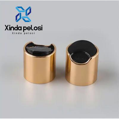 Preço de fábrica tampas de garrafas de cosméticos ouro brilhante tampas de imprensa de alumínio distribuindo suave