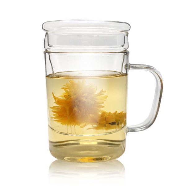 Copo de chá de vidro armazenado com filtro, a caneca de vidro amigável do chá de Eco com Infuser e a tampa