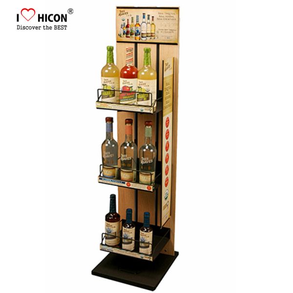 Freestanding Custom Wooden Wine Display Rack For Liquor Store Advertising