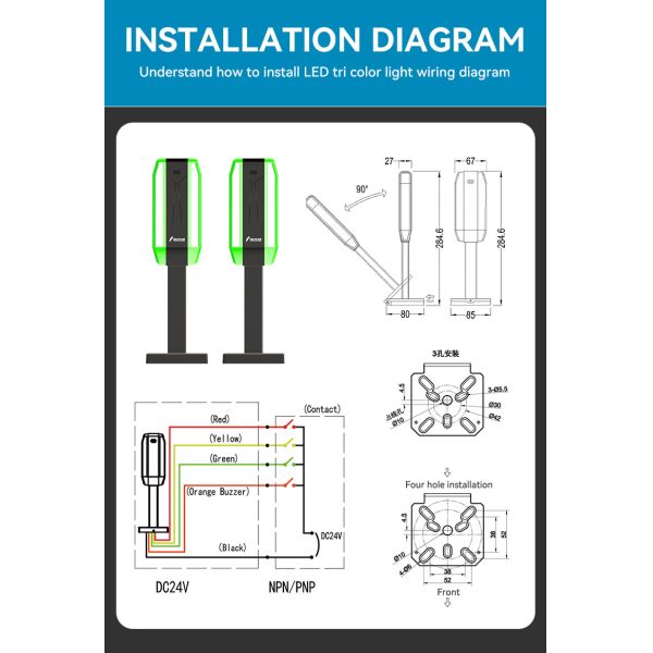 Tour lumineuse à balise en aluminium IP50 DC 24V pour avertissement de sécurité