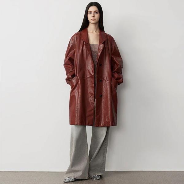 Oversized Casual Suit-style Faux Leather Coat