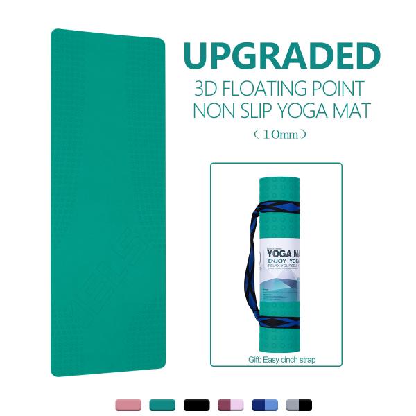 OEM Upgraded Sport Yoga Mat  , Extra Thick 10mm TPE , Green Color