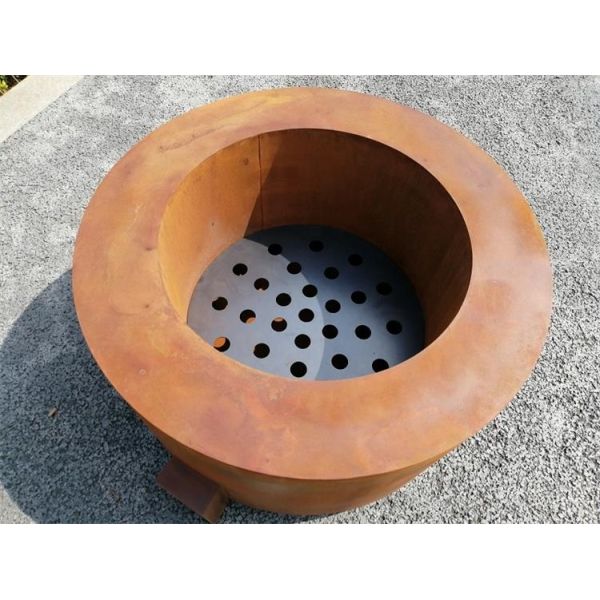 Round Outdoor Corten Steel Wood Burning Fire Table Grill for Camping Cooking BBQ