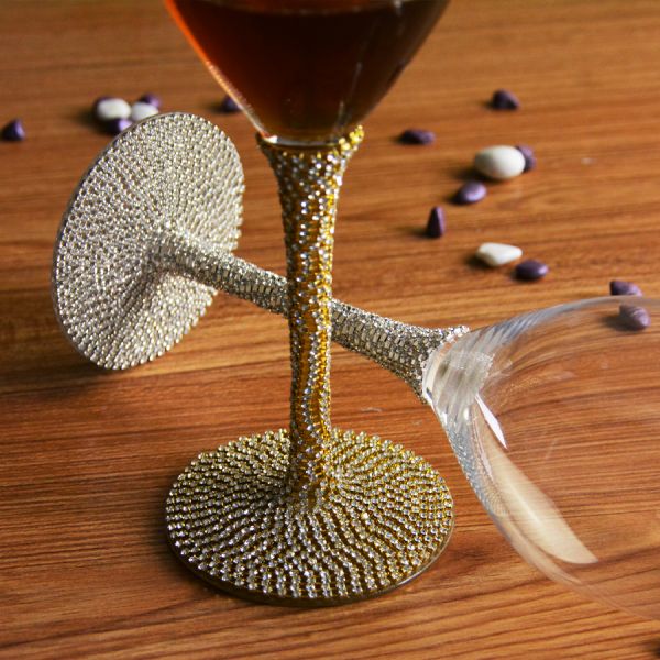 Diamonds Decorated Crystal Wine Glass As Anniversary Gift