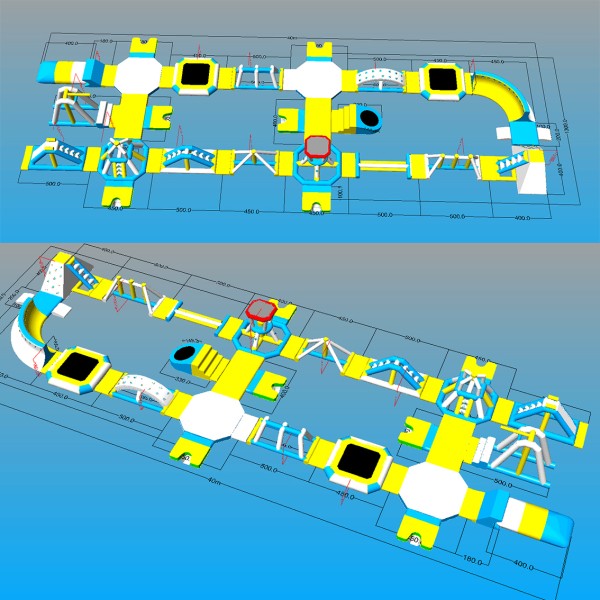Modular Inflatable Water Park with Custom Floating Obstacle Course Slides Climbing Elements And Connected Play Platforms for Lake Resort Beach And Large Outdoor Aqua Recreation Projects