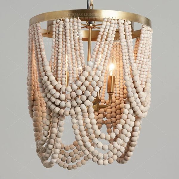 Gold Chandelier Wooden Beaded Lighting Fixture Fringe Hanging Light Silas Chandelier (WH-AP-652)