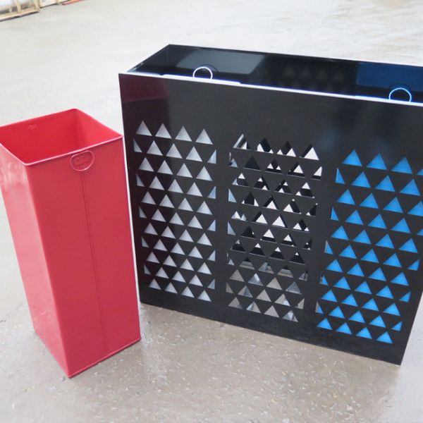 Three Compartments 350mm Width 35L Steel Outdoor Trash Can