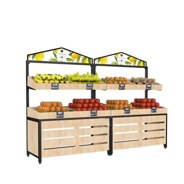 Steel Wood Fruit And Vegetables Shelves Heavy Duty Display Rack