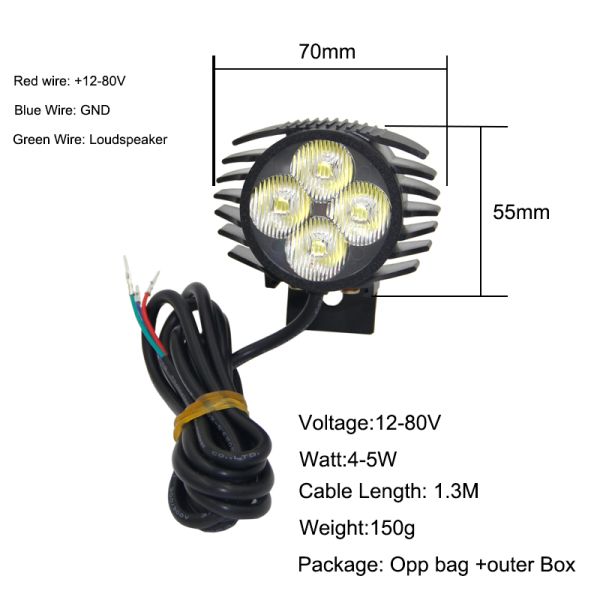 12W Electric Scooter Front Light 2in1 Waterproof 12V-80V Scooter Head Light