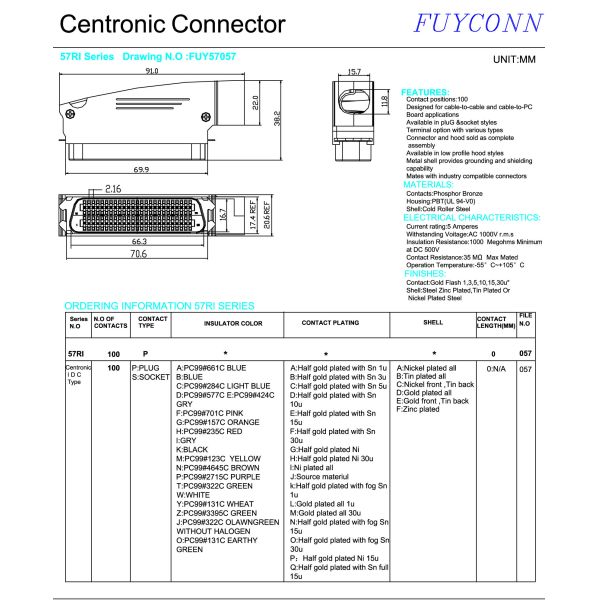 конец сборки кабеля одного хобота Telco 100pos RJ21 с соединителем 2pcs