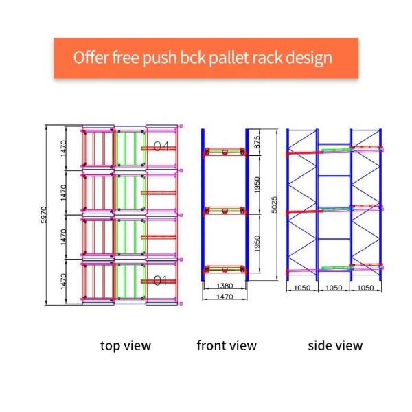 Density Cold Room Storage 5 Layer Blue Push-Back Pallet Rack System for 3 Pallet Deep