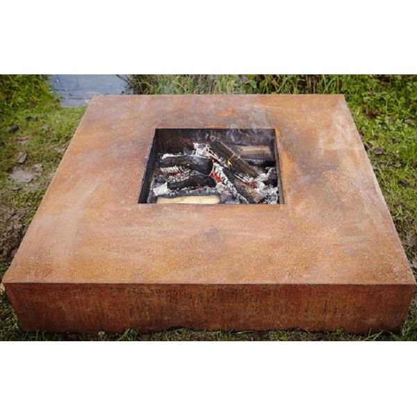 Outdoor Heating Square Corten Steel Wood Burning Fire Pit Table