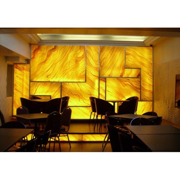 Yellow 3D Marble Texture Acrylic Sheet Soundproof Indoor Furniture Hotel Decor