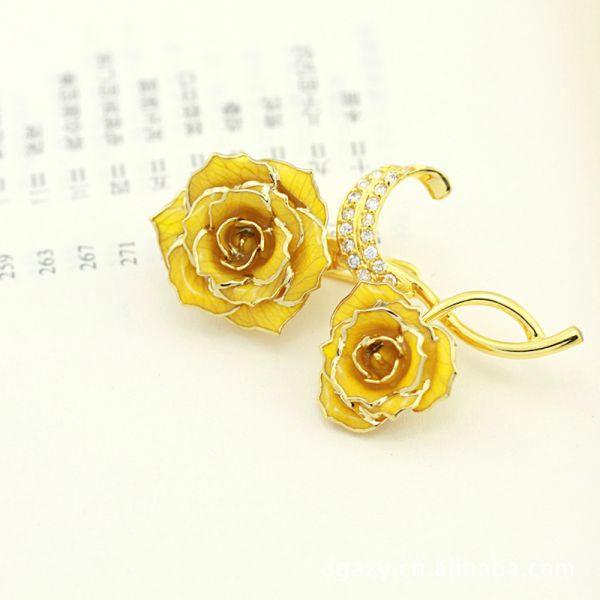 Factory Wholesale Gold Plated Rose Brooch Gold Dipped Brooches for Women Gifts Wedding Gift