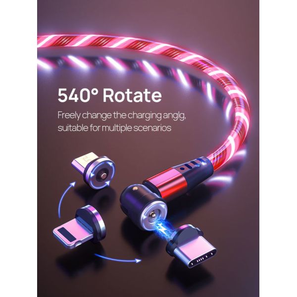 Focuses Magnetic USB Charging Cable 3m LED Flowing Luminous Phone Charging Cable