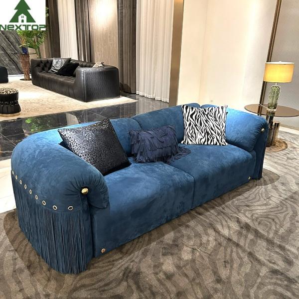 A sala de estar Blue Velvet de Sofa Set Furniture Hotel Lobby da sala de visitas da parte alta curvou sofás