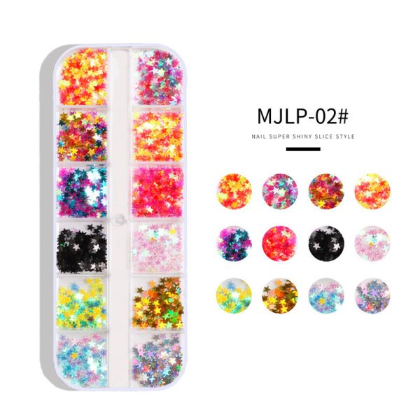 12 Grids Star Geometric Butterfly Nail Art Stickers Glitter Flakes Nail Art Sequins Paillette Confetti Holographic Laser Shining