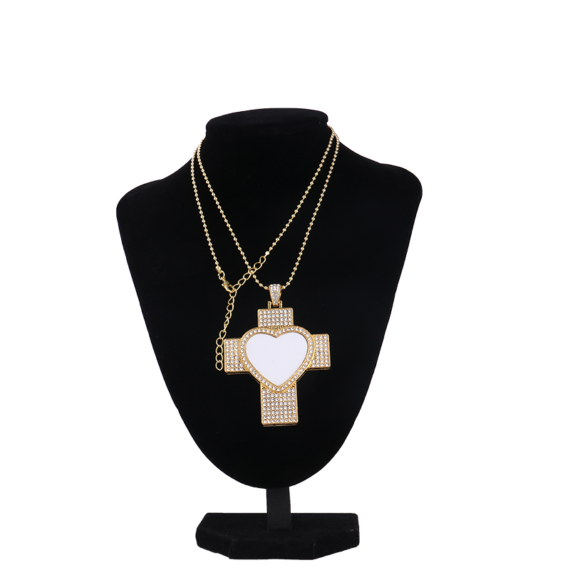 Hip Hop Men Cross Necklace Sublimation Rhinestone Necklace Jewelry Blanks