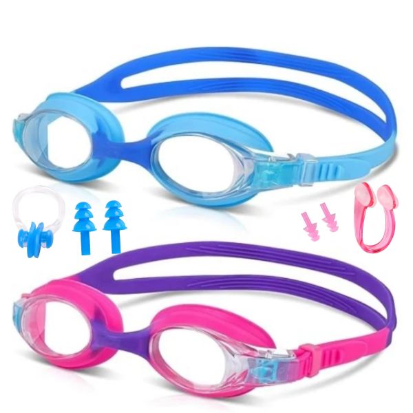 Waterproof Anti-Fog UV Protection Swimming Goggles for Kids with Clear Lens and Earplug Set