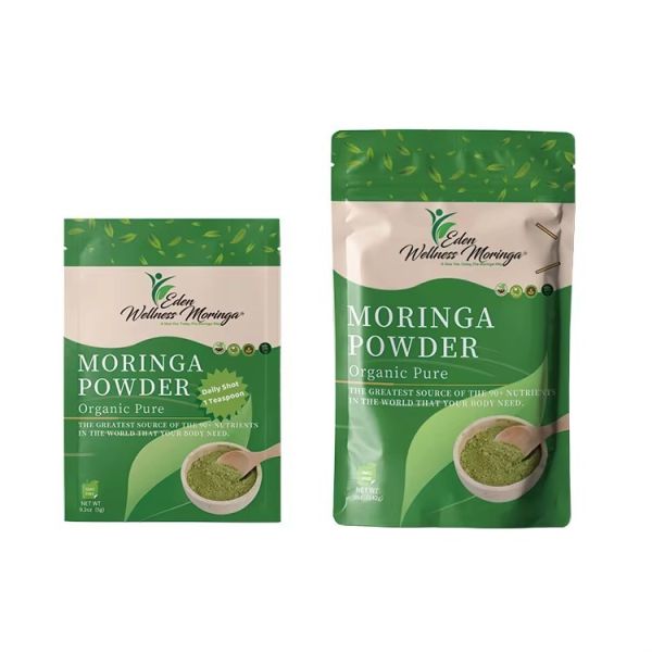 Custom Printed Moisture Proof Stand up Resealable PE Plastic Pouches Zipper Top Custom Logo for Organic Moringa Powder Packaging