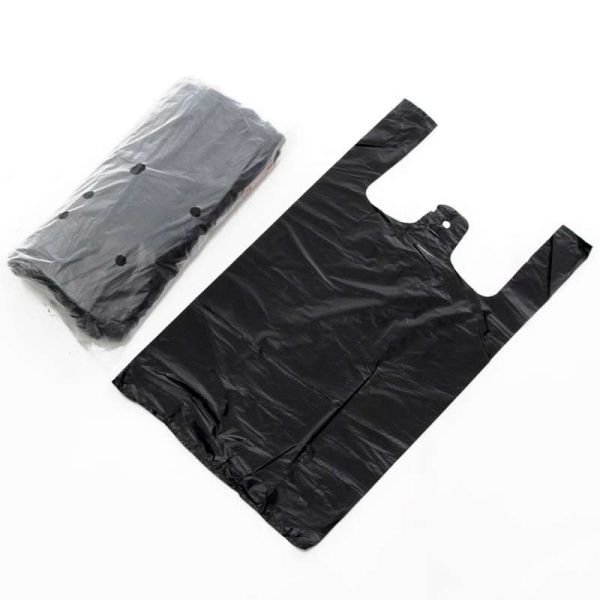 Сумки футболки черного цвета Биодеградабле, хозяйственные сумки футболки